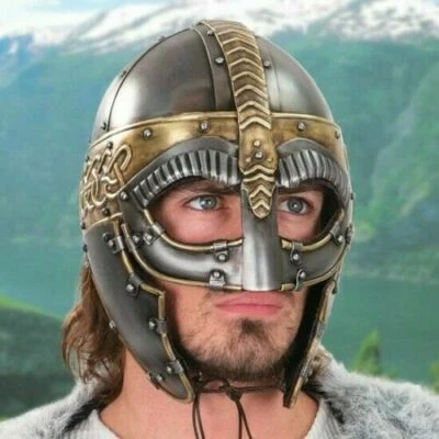 Antiker Helm Nasen-Wikingerhelm Messing & Stahl Wikingerhelm - Bild 1 von 2
