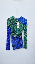 maglia top maniche lunge zara new nuovo fiori floreale XS cutout blu verde