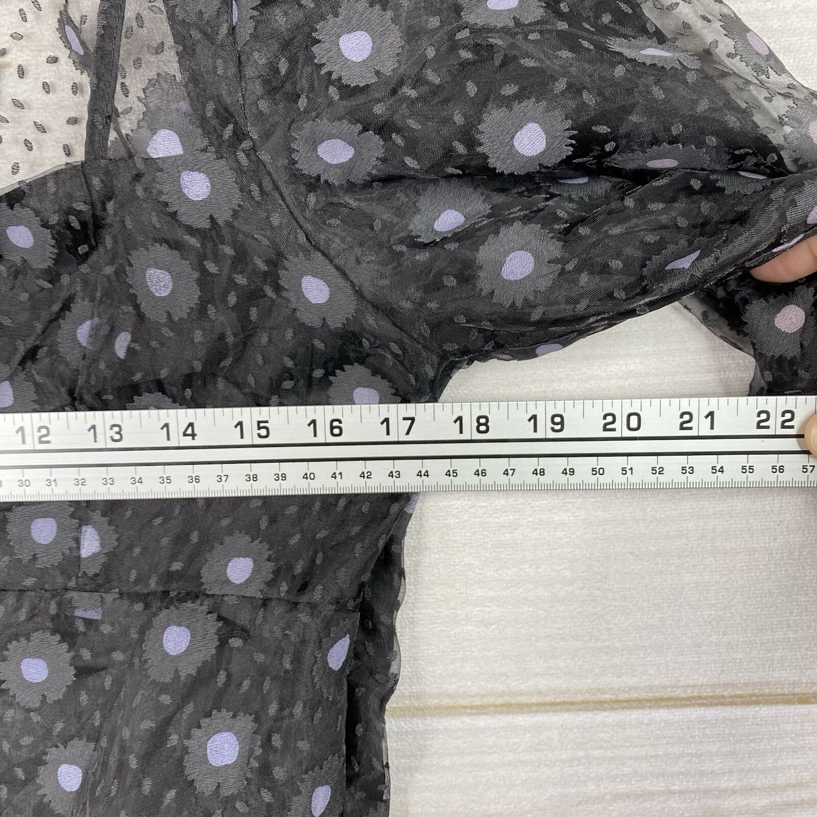 Sans Souci Blouse Womens L Black Floral Sheer Overlay Lined Crop Top Side Zip