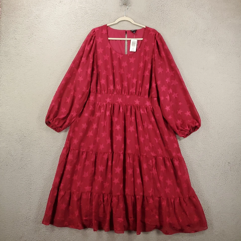 Новый Torrid 3 платье женщин 3 X бордовое вино Midi зажим Dot ярусный звезды с подкладкой - Изображение 4 из 4