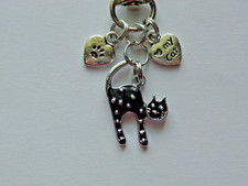 BLACK CAT LOVE MY CAT HEART PAW BEADS KEYCHAIN PURSE CHARM BAG CLIP BACKPACK FOB