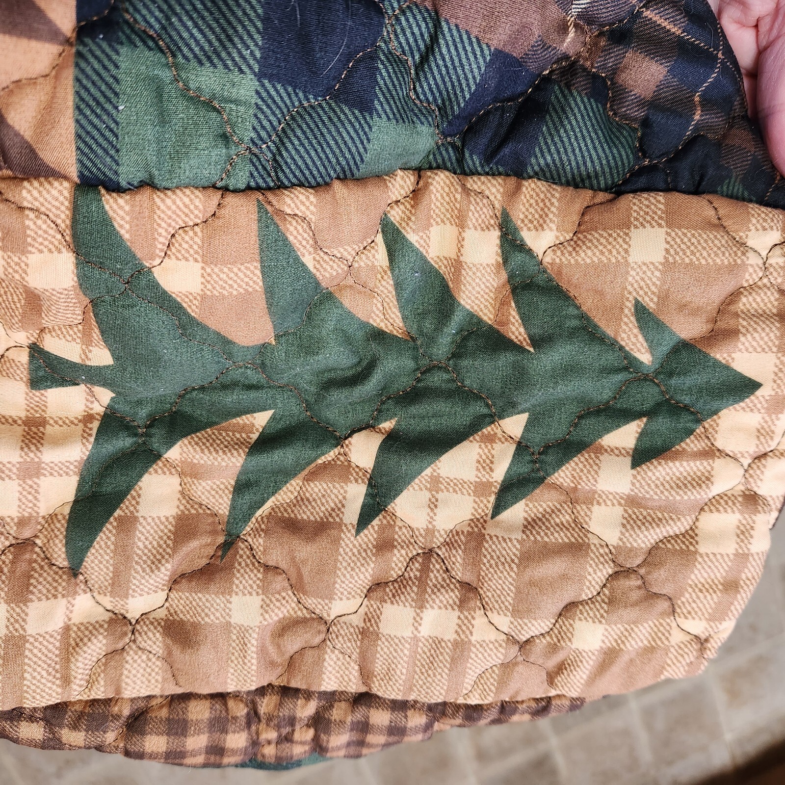 Patchwork tote bag Handmade Cabin Trees Plaid Gre… - image 3