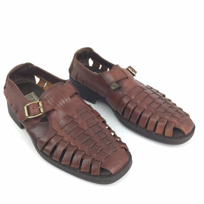 Hunters Bay Mens Size 7.5 Brown Leather Weave Sandals Loafers Leather Collection | eBay