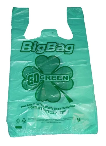 100 Pcs Green Bio-Degradable Plastic T-Shirt Bags 11.5" x 6.5" x 21"