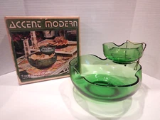 Anchor Hocking Accent Modern Chip & Dip Set 3 Pcs Spearmint Green W/Box Vtg MCM