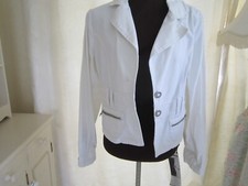 Ladies White 100% Cotton Biker Cropped Jacket Long Sleeve Jennyfer Size L