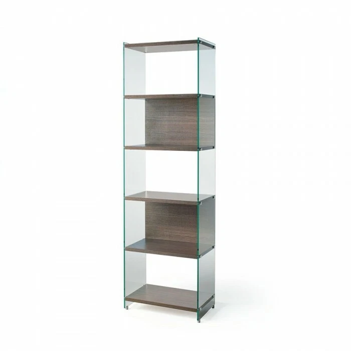 LIBRERIA BIFACCIALE VETRO TEMPERATO PIANI LEGNO VARI COLORI 3 MISURE L.45/60/90 - Immagine 2 di 4