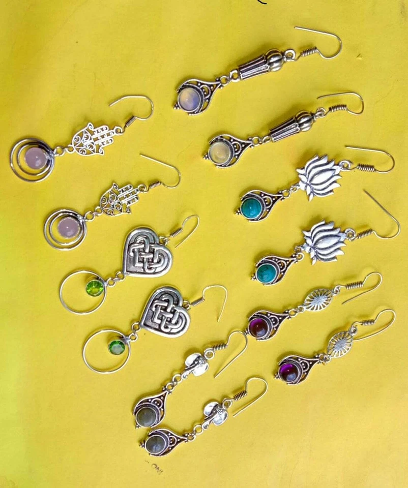 Pendientes CharmEarring Surtidos Piedras Preciosas Hecho a Mano Pendiente Superpuesto de Plata Foto 4 de 4