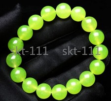 12mm Natural Green Chalcedony Quartz Crystal Gemstone Bangle Bracelet 8 AAA