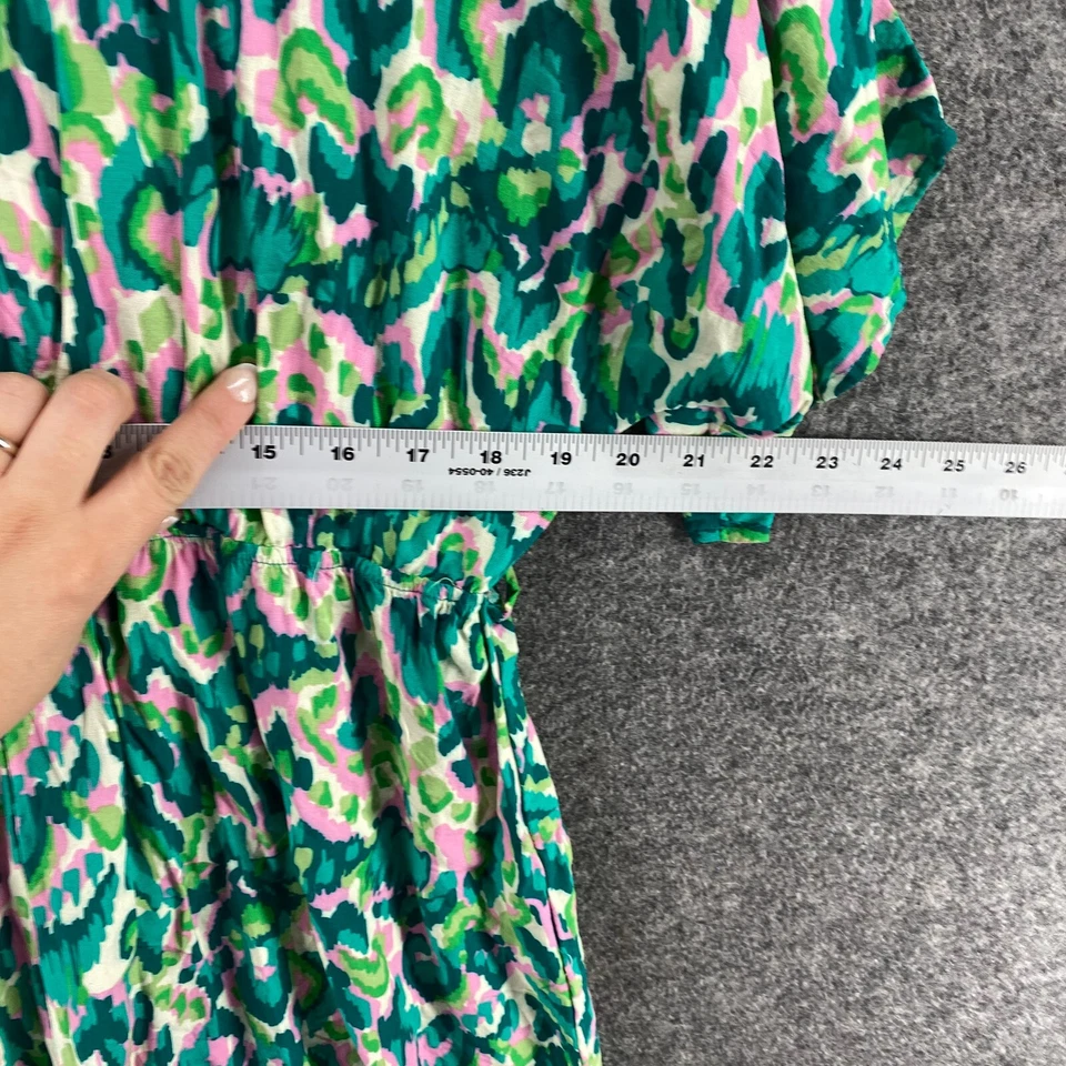 Unbranded Jumpsuit Women M Medium Green Geometric V-Neck Short Sleeve Casual - Image 4 of 4