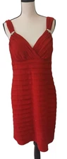R&M Richards Red Sleeveless Dress Rhinestone Detail Size 14 Tiered Cocktail #I-4