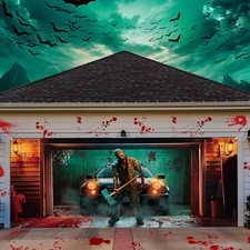 7 x 16 ft Halloween Garage Door Cover Horror Killer Garage Banner,Scary Backdrop