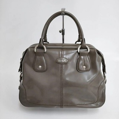 TOD'S Mini Boston Bag Grau Leder Damen Handtasche Geldbeutel