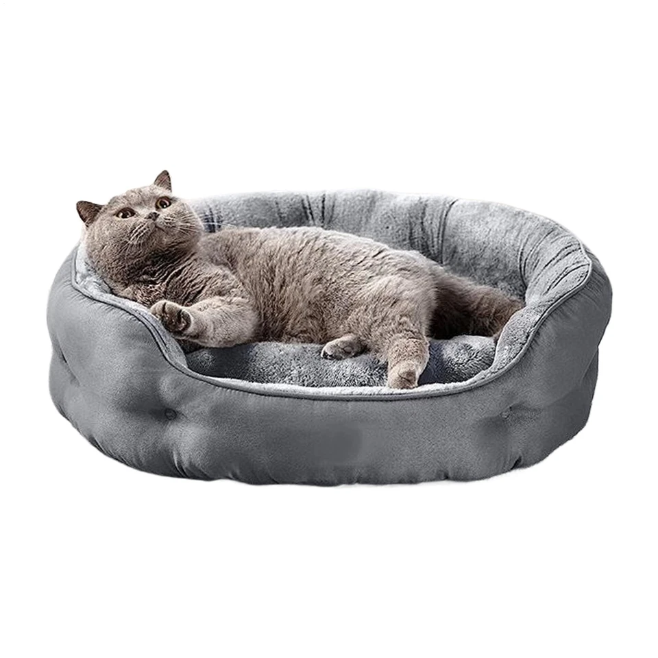 Donut Plush Pet Cat Bed Fluffy Soft Warm Calming Bed Sleeping Kennel Nest - Image 3 of 4