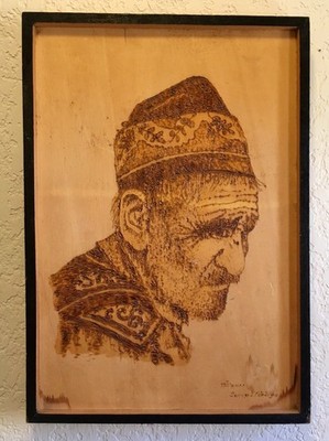 Vintage Original Art Of Mediterranean Man Wood Burning Technique One Of A Kind￼￼