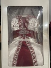 David's Bridal White Red Embroidered Strapless A-Line Wedding Dress Train
