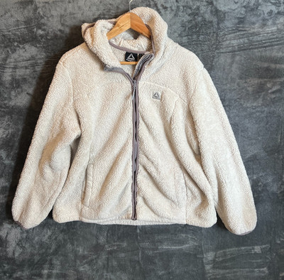 Reebok Sherpa Teddy Fleece Jacke Creme Full Zip Damen XL Schön