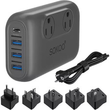 2-Outlet Surge Protector with USB Port, Voltage Converter Travel Adapter 3.0 in