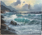 Alexander Dzigurski Oil Painting Ocean Waves Coastal Scene 20x24