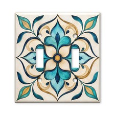 Mediterranean Floral Tile Light Switch Cover, Watercolor Botanical Wall Plate