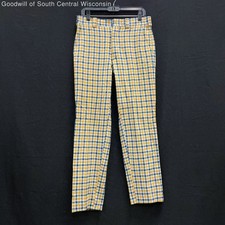 Mens 60s Vintage HUNTLEY'S Wool Funky Tan Blue Gray Plaid Dress Pants 32.5"