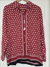 JAEGAR  100% Silk Long Sleeved Blouse Red/Cream/Black Long-sleeved blouse(J0130)