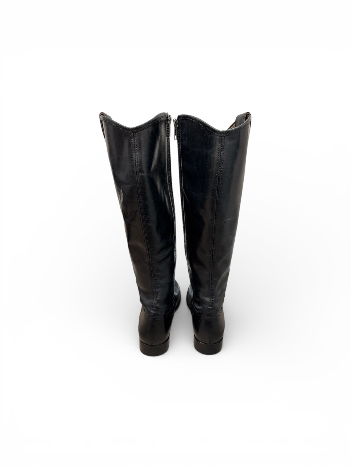 FRYE Melissa Button Inside Zip Black Leather Knee… - image 2