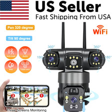 3 Lens 12MP Solar Battery Home Security Camera Outdoor Wifi Wireless PTZ CCTV US