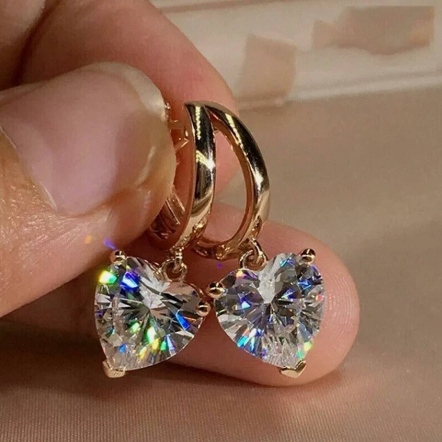 4.70 Ct White Diamond Heart Dangle Earrings 925 Silver – Gift for Wife