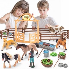 Horse Toys Set Realistic Animal Figures for Kids Educational Play Brown 35