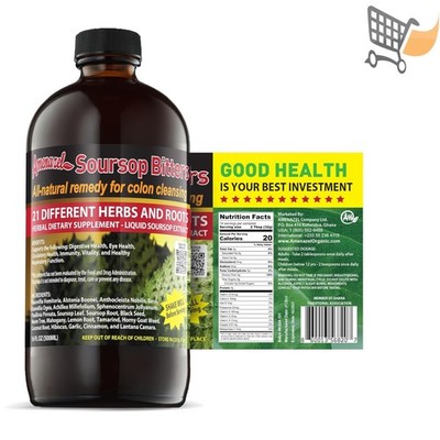 Organic Soursop Bitters Syrup 16 oz Herbal Digestive and Detox Tonic
