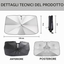Parasole per Auto Ombrello 130x75 Cm Pieghevole Portatile per Parabrezza Auto Pr - Miniatura 2