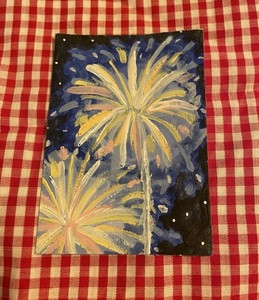ACEO Original July Firework Gouache Painting Art Card