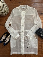 INCLAN STUDIO 100% Silk Organza Sheer Duster Trench Coat Womens M Made in USA