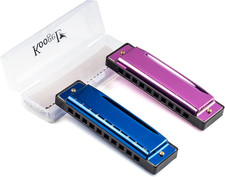 Koogel Kids Harmonica Set, Pink and Blue 10 Hole Distonic Harmonica Key of C Mus