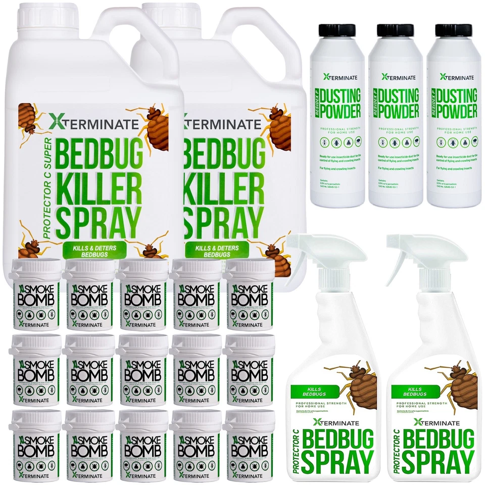 XTERMINATE Bed Bugs Killer Spray Treatment Kit Up To 10 Rooms Fummer Powder Home Hotel