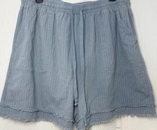 Cotton Bleu 1X Blue Linen Blend Shorts High Rise Pull On Fray Hem Boho