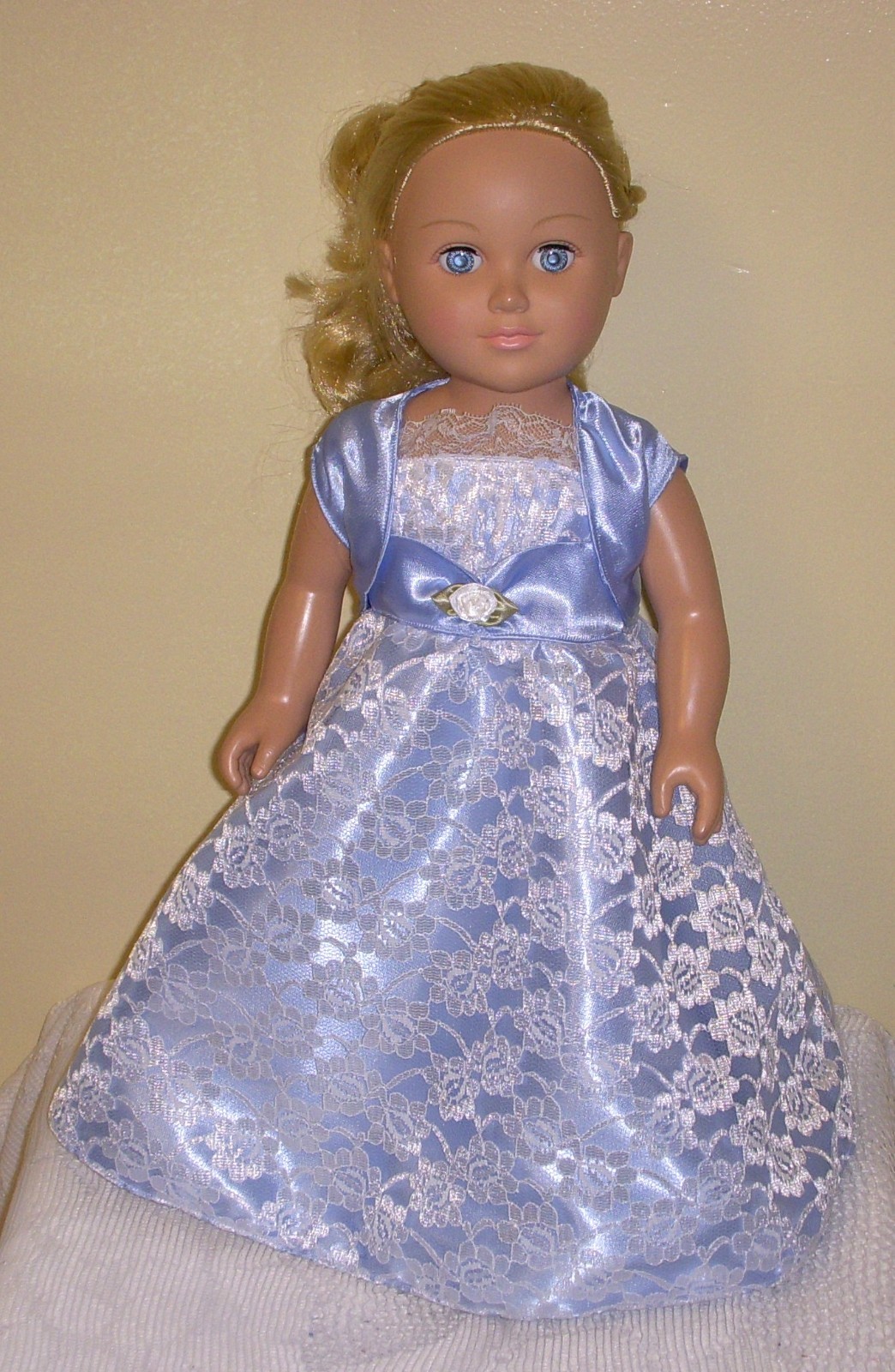 That Fit Most 18  Dolls, Homemade, Blue Gown, Shrug And Shoe