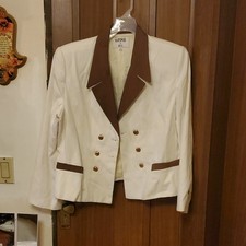 Kasper for A.S.L. Ivory Brown Button Contrast Collar Blazer Women Size 16