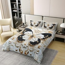 3D Butterfly Kids Duvet Cover 100 Cotton Size,Golden Flowers Full Color 08