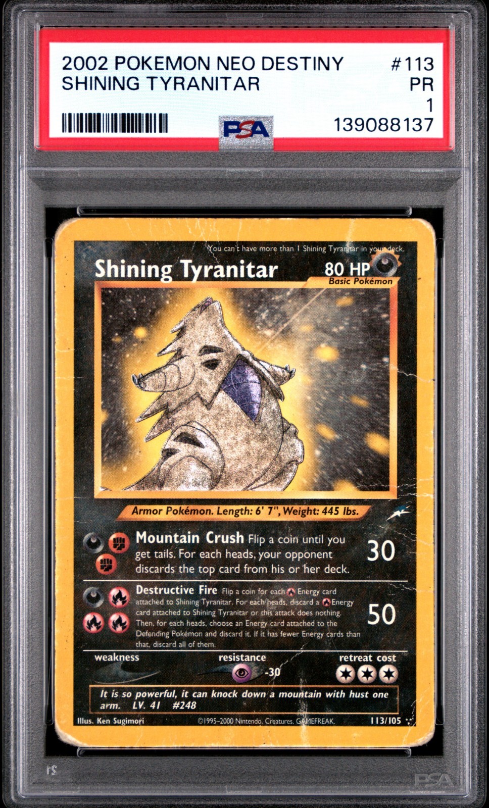 PSA 4 Shining Tyranitar 113/105 Secret Rare Holo - Pokémon Neo Destiny 2002