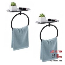 2 Pcs Hand Towel Ring with Shelf, Matte Black Stainless Steel Hand Towel