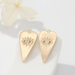Authentic 2PCS 18K Gold Plated Charm Pendant,Clear Cubic Zirconia Evil Eye Heart GZX195
