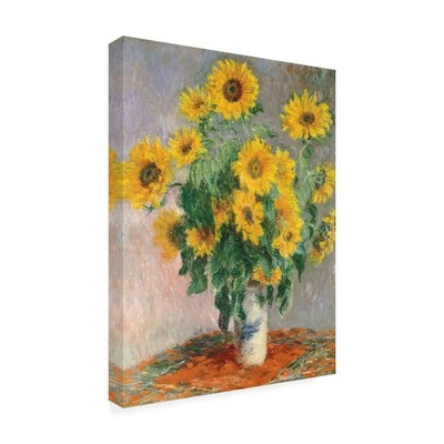 Wrapped Canvas Wall Art - Claude Monet 'Sunflowers' Wall Art for Living Room,...