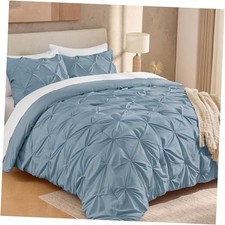 Grayish Blue California King Pinch Pleat Comforter Sets 104x96Inch , 3 Pieces