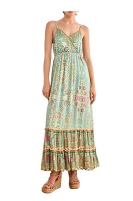 NEKANE GF.JOMI-000009 Damen Maxikleid Floreal Grün Pailletten