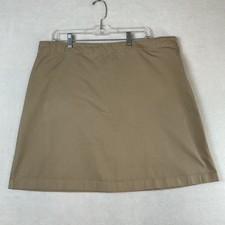 Lands End Khaki Skort Womens 16 Tan Cotton Twill Side Zip A-Line School Uniform