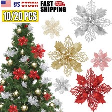 20x Glitter Poinsettia Flowers Artificial, Christmas Poinsettia Decorations Tree
