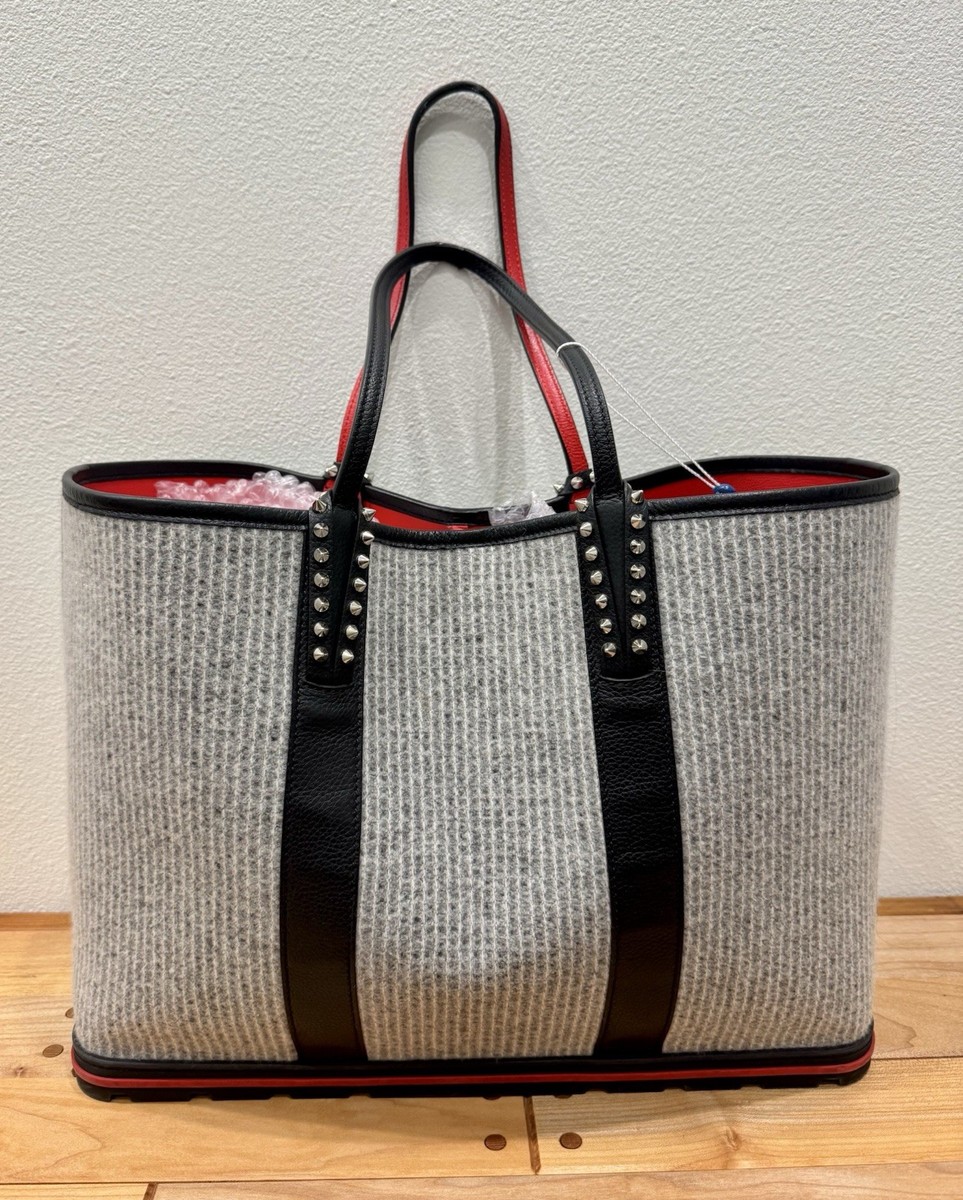 Christian Louboutin Large Cabata Tote Grey Wool w/Black/Red