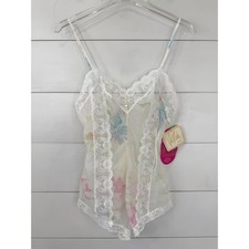 NWT Vintage Val Mode Sheer Floral Lace Teddy Romper USA Bridal Lingerie Petite